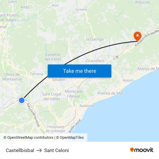 Castellbisbal to Sant Celoni map