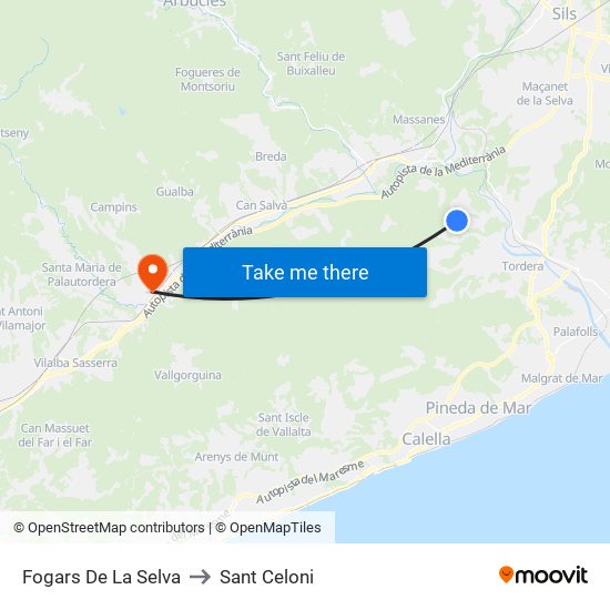 Fogars De La Selva to Sant Celoni map