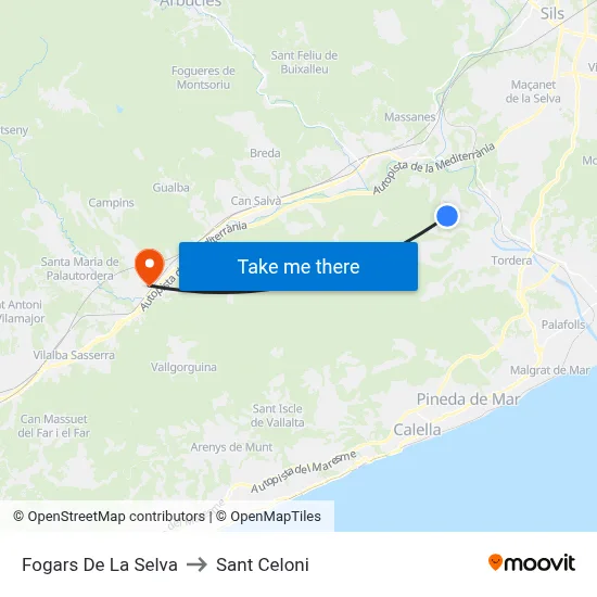 Fogars De La Selva to Sant Celoni map