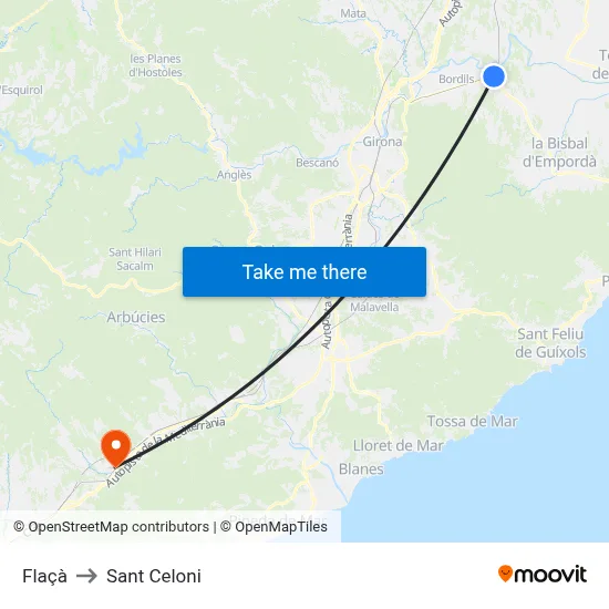 Flaçà to Sant Celoni map
