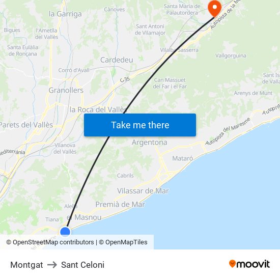 Montgat to Sant Celoni map