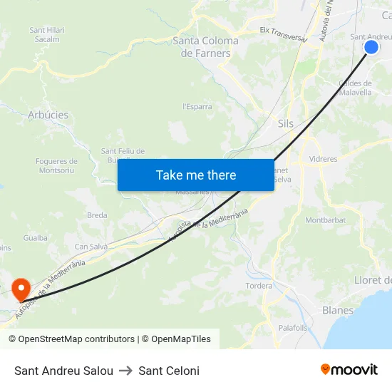 Sant Andreu Salou to Sant Celoni map