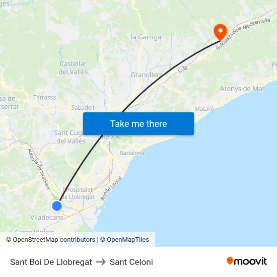 Sant Boi De Llobregat to Sant Celoni map