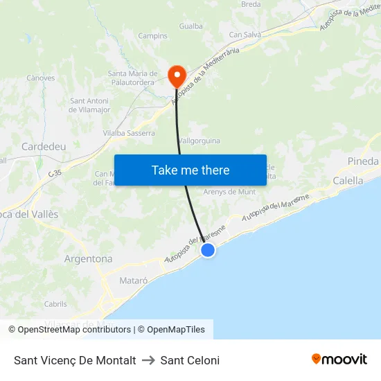 Sant Vicenç De Montalt to Sant Celoni map