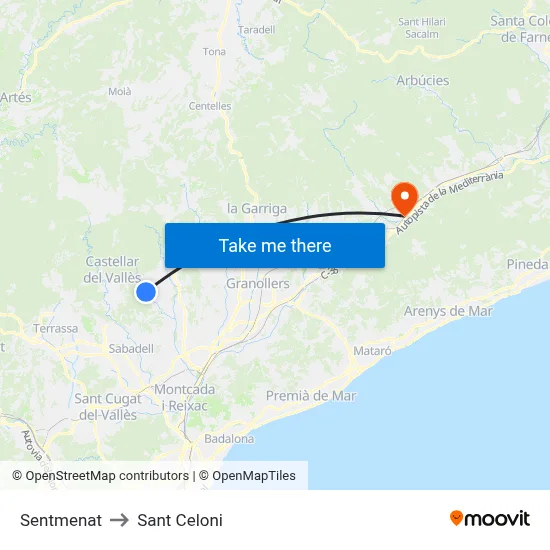 Sentmenat to Sant Celoni map