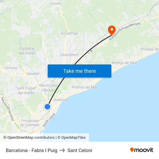 Barcelona - Fabra I Puig to Sant Celoni map
