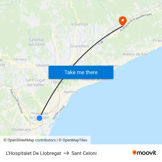 L’Hospitalet De Llobregat to Sant Celoni map