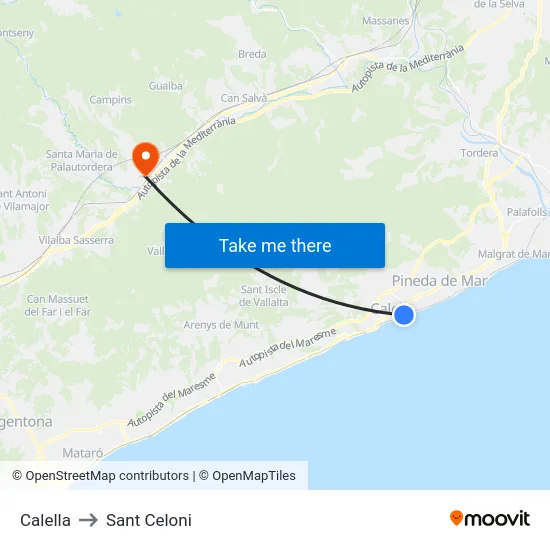 Calella to Sant Celoni map