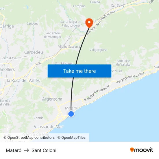 Mataró to Sant Celoni map