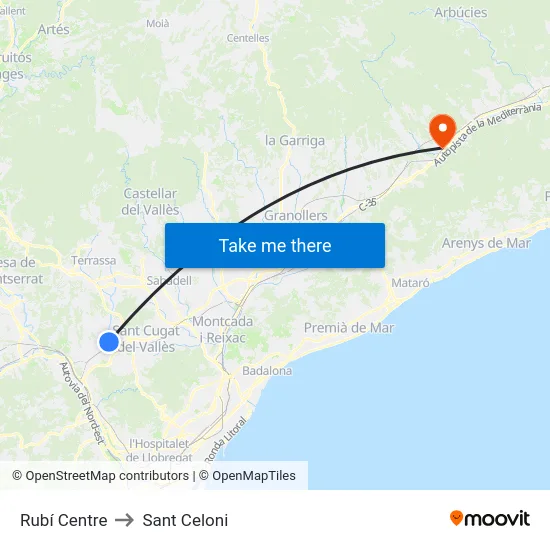 Rubí Centre to Sant Celoni map