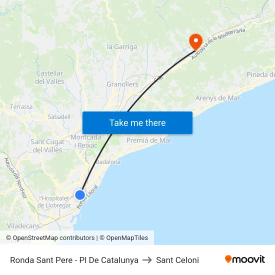 Rda Sant Pere - Pl Catalunya to Sant Celoni map