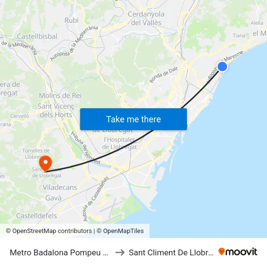 Metro Badalona Pompeu Fabra to Sant Climent De Llobregat map