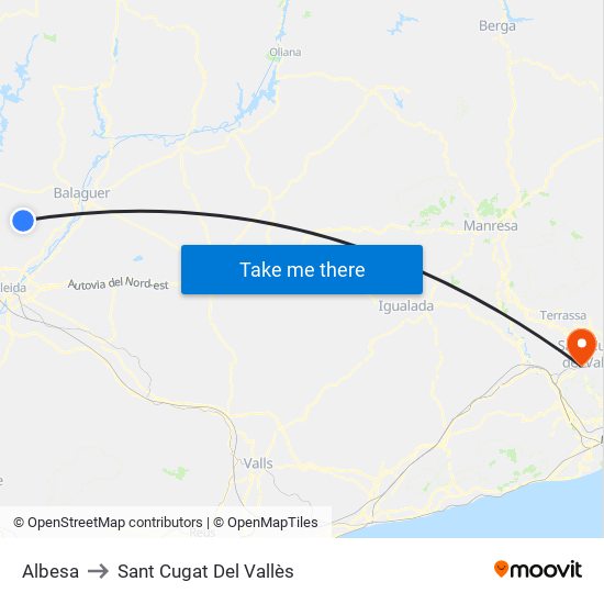 Albesa to Sant Cugat Del Vallès map
