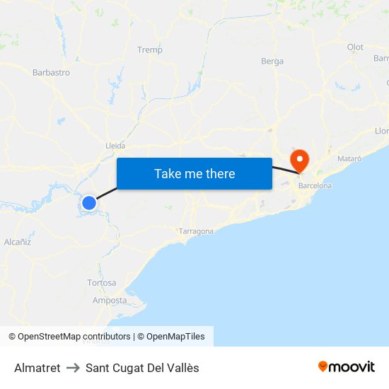 Almatret to Sant Cugat Del Vallès map