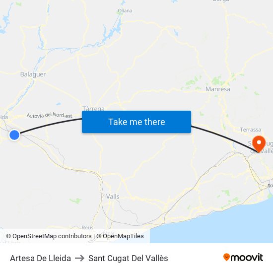 Artesa De Lleida to Sant Cugat Del Vallès map