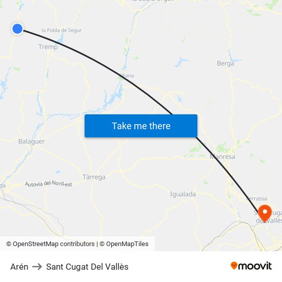 Arén to Sant Cugat Del Vallès map