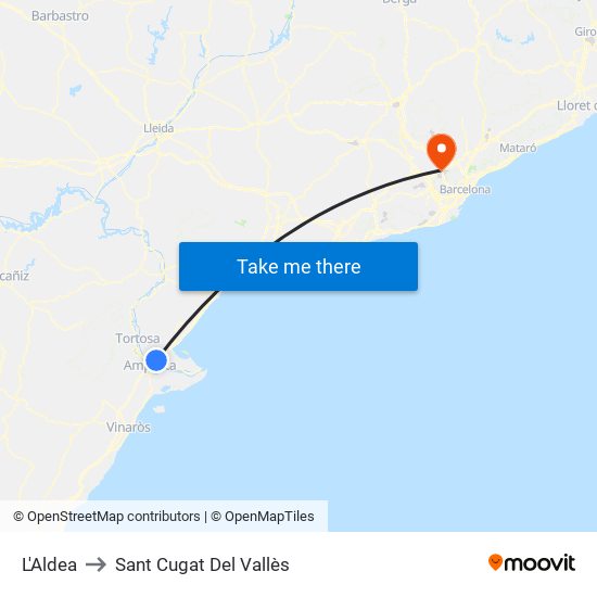 L'Aldea to Sant Cugat Del Vallès map
