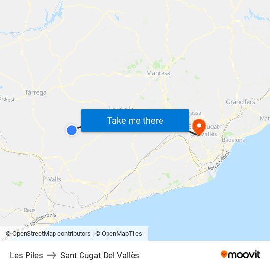 Les Piles to Sant Cugat Del Vallès map