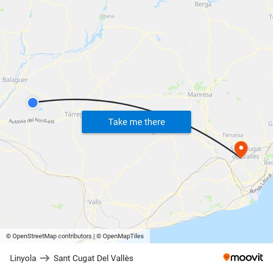 Linyola to Sant Cugat Del Vallès map