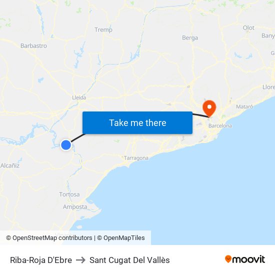 Riba-Roja D'Ebre to Sant Cugat Del Vallès map