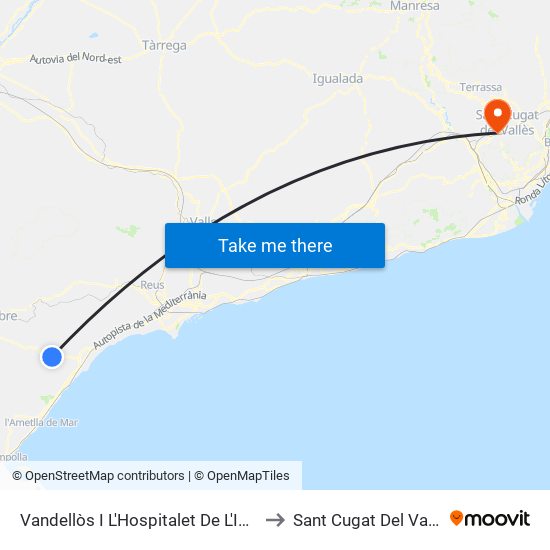 Vandellòs I L'Hospitalet De L'Infant to Sant Cugat Del Vallès map