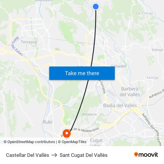 Castellar Del Vallès to Sant Cugat Del Vallès map