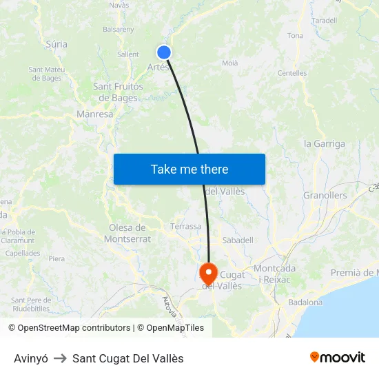 Avinyó to Sant Cugat Del Vallès map