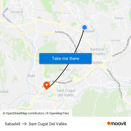 Sabadell to Sant Cugat Del Vallès map