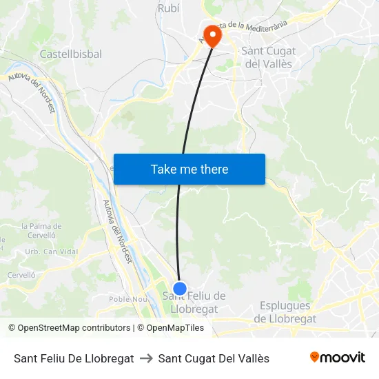 Sant Feliu De Llobregat to Sant Cugat Del Vallès map
