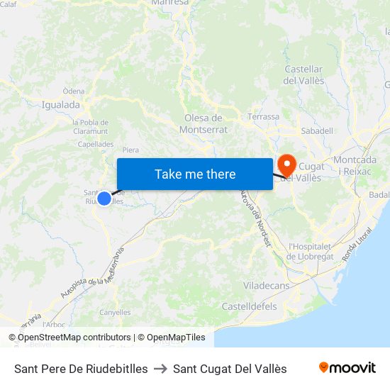 Sant Pere De Riudebitlles to Sant Cugat Del Vallès map
