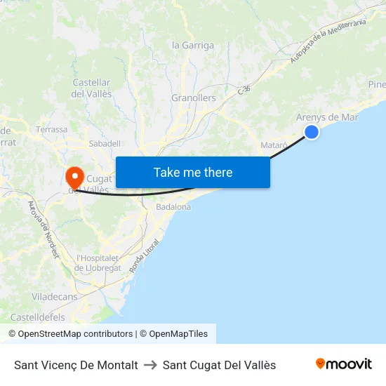 Sant Vicenç De Montalt to Sant Cugat Del Vallès map