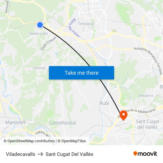 Viladecavalls to Sant Cugat Del Vallès map