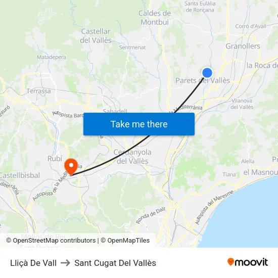 Lliçà De Vall to Sant Cugat Del Vallès map