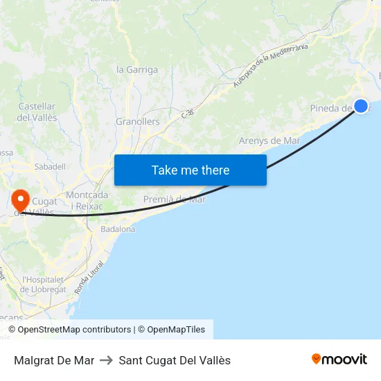 Malgrat De Mar to Sant Cugat Del Vallès map