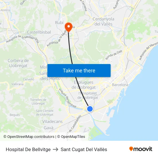 Hospital De Bellvitge to Sant Cugat Del Vallès map