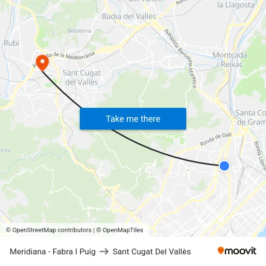 Meridiana - Fabra I Puig to Sant Cugat Del Vallès map