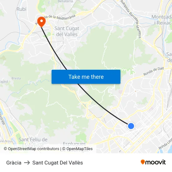 Gràcia to Sant Cugat Del Vallès map