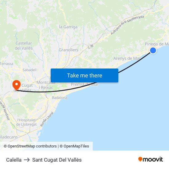 Calella to Sant Cugat Del Vallès map