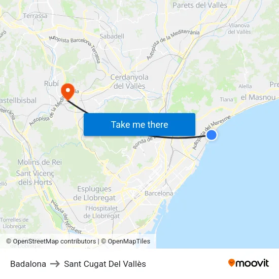 Badalona to Sant Cugat Del Vallès map