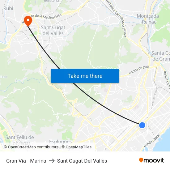 Gran Via - Marina to Sant Cugat Del Vallès map
