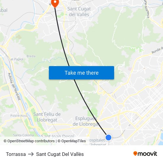 Torrassa to Sant Cugat Del Vallès map