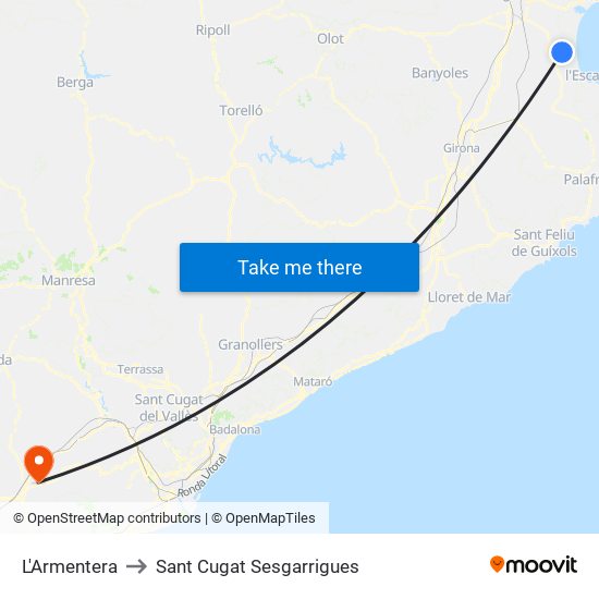 L'Armentera to Sant Cugat Sesgarrigues map