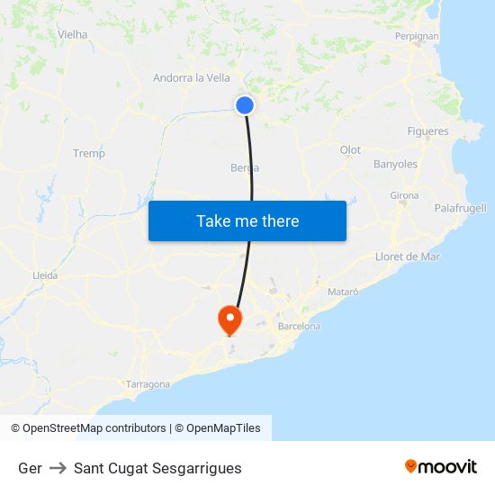 Ger to Sant Cugat Sesgarrigues map