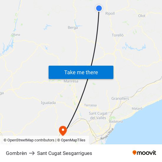 Gombrèn to Sant Cugat Sesgarrigues map