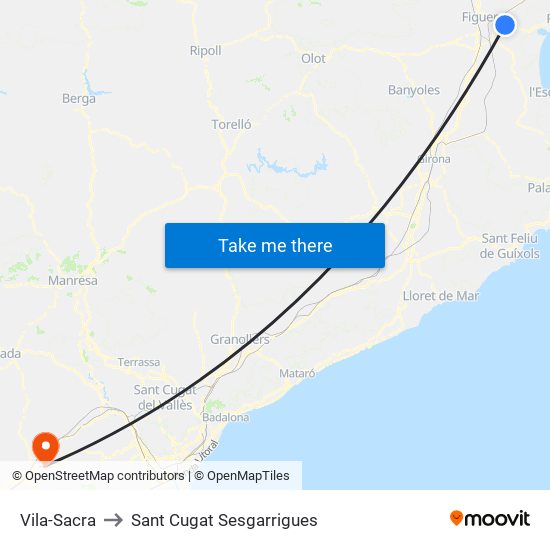 Vila-Sacra to Sant Cugat Sesgarrigues map