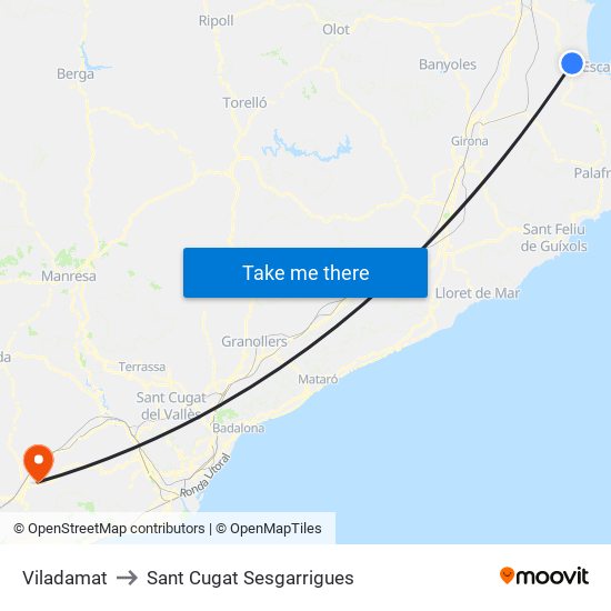 Viladamat to Sant Cugat Sesgarrigues map