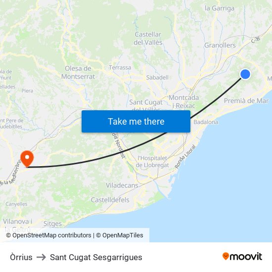 Òrrius to Sant Cugat Sesgarrigues map