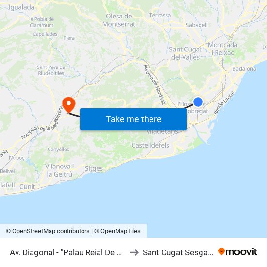 Av. Diagonal - "Palau Reial De Pedralbes" to Sant Cugat Sesgarrigues map
