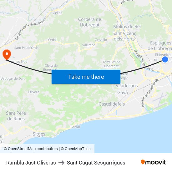 Rambla Just Oliveras to Sant Cugat Sesgarrigues map