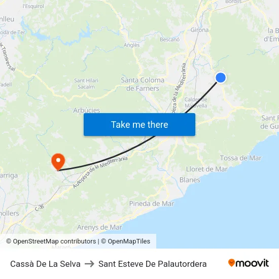 Cassà De La Selva to Sant Esteve De Palautordera map